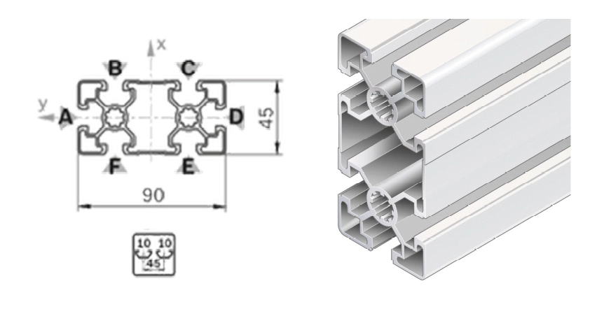 Perfil de Aluminio Estructural 45 x 45 Modular Assembly Technology